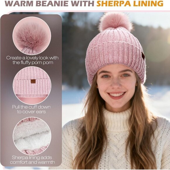 Winter Hat Gloves Scarf Set Chenille Women Warm SnowFashion Gift main image 4